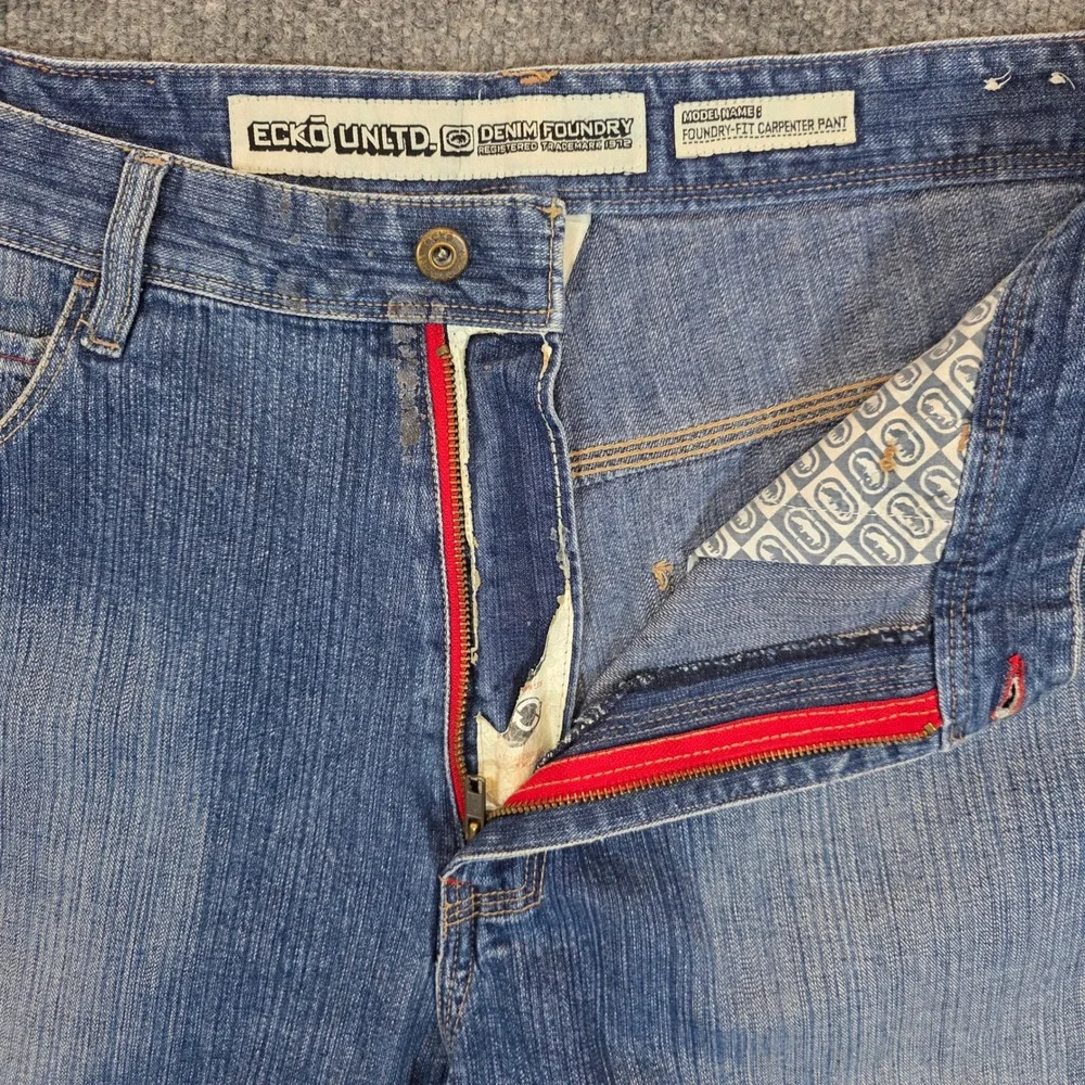 Ecko Unltd Denim Foundry Fit Carpenter Shorts Mens 36 Blue Y2K Baggy Hip Hop Y2K